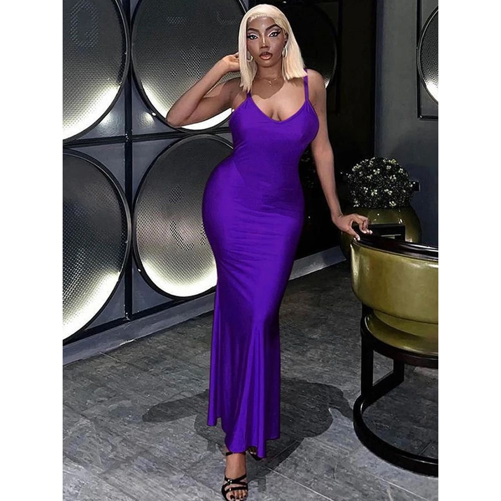 Red Elegance BodyShaping Spaghetti Strap Maxi Dress Backless Ruched Evening Gown 8