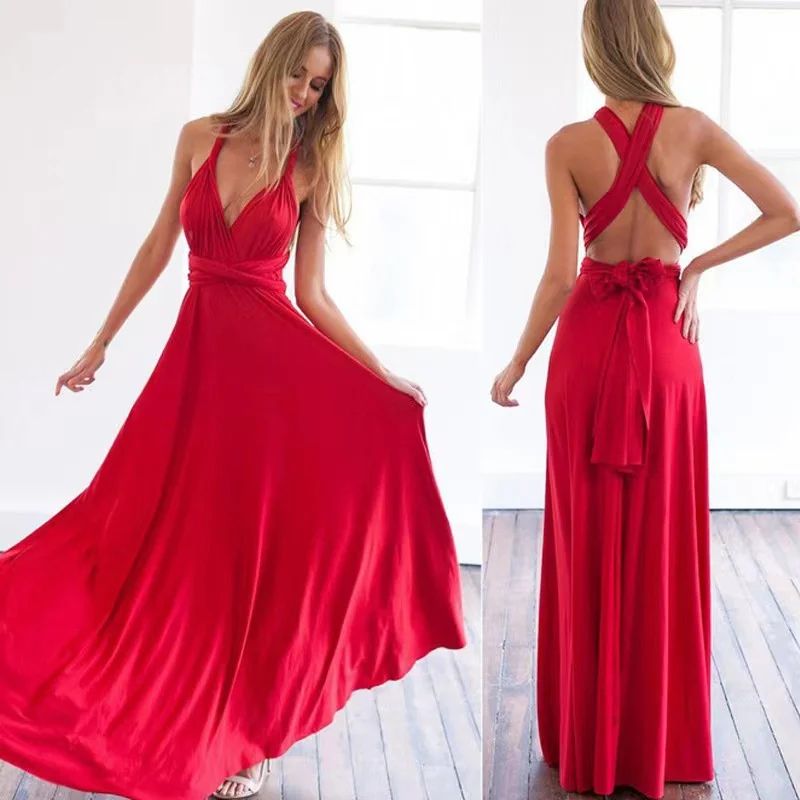 Multiway Wrap Convertible Maxi Dress Infinity Bridesmaid Style In Red 0