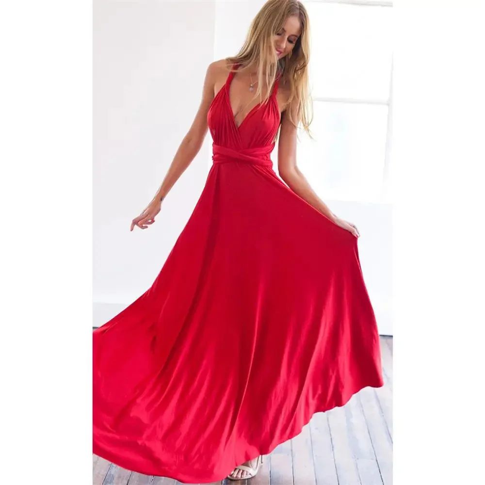 Multiway Wrap Convertible Maxi Dress Infinity Bridesmaid Style In Red 2
