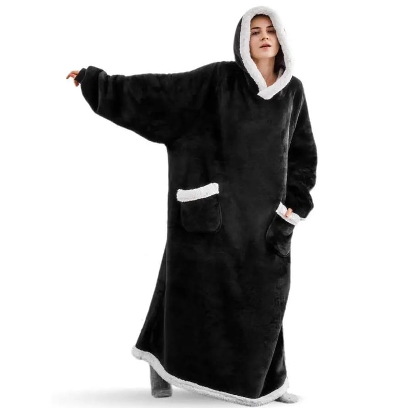 Oversized Hoodie Blanket With Sleeves Super Long Hooded Fleece TV Blanket For Cozy Winter Lounging 0