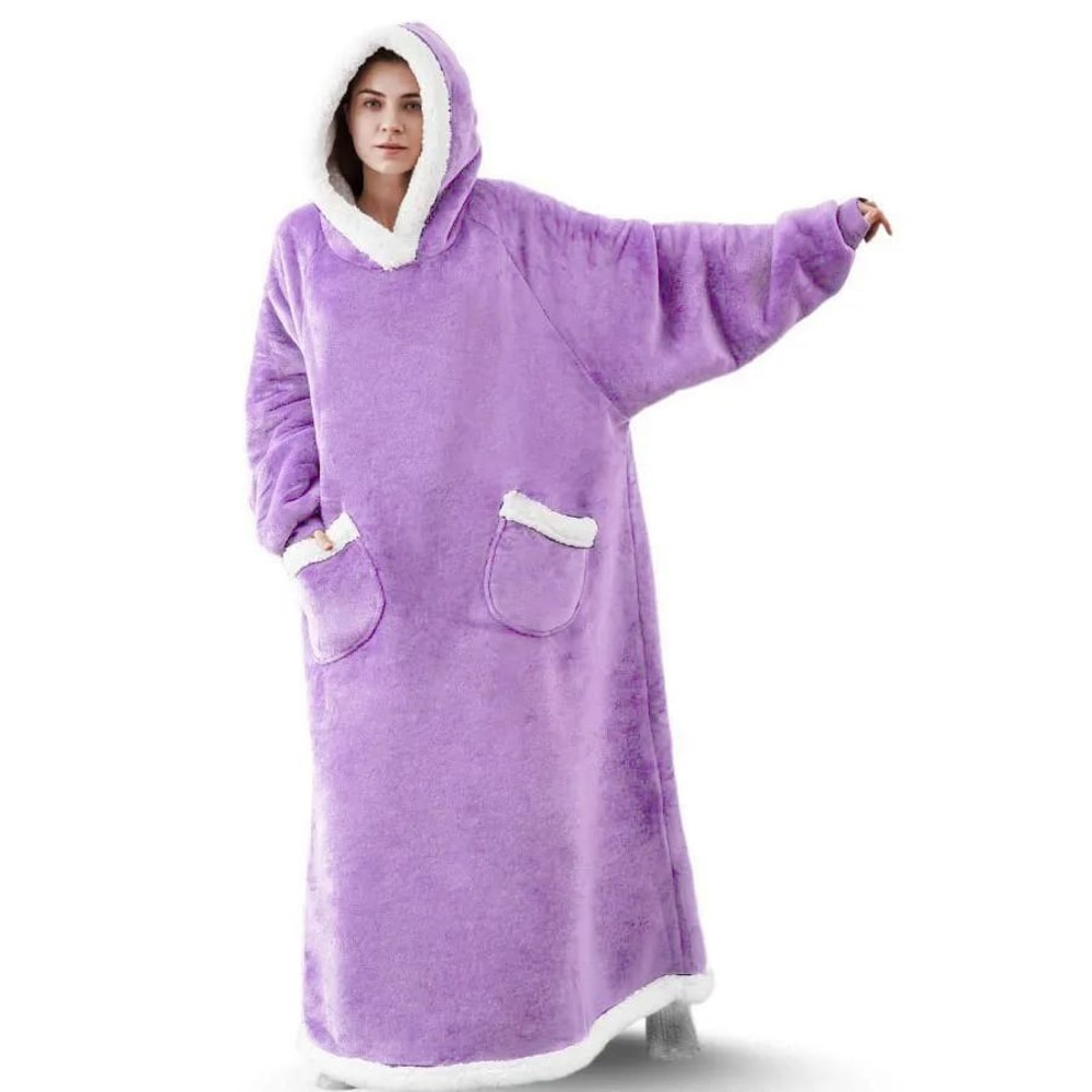 Oversized Hoodie Blanket With Sleeves Super Long Hooded Fleece TV Blanket For Cozy Winter Lounging 3