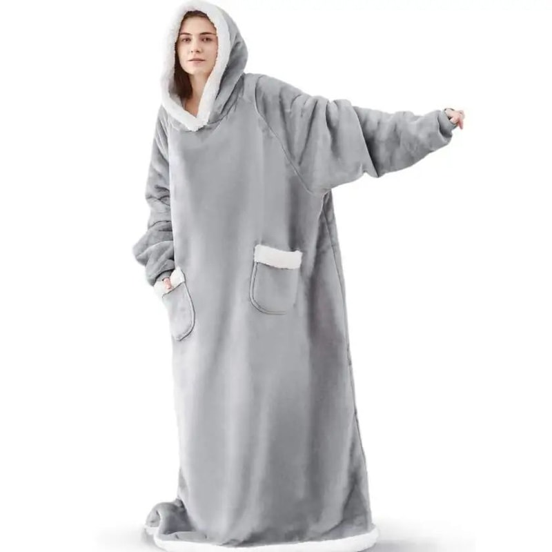 Oversized Hoodie Blanket With Sleeves Super Long Hooded Fleece TV Blanket For Cozy Winter Lounging 7