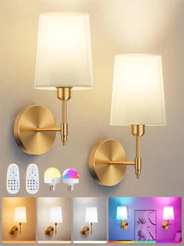 Wiring-Free Battery Operated Wall Sconce with 4000mAh Rechargeable Detachable Bulb, Remote Dimming & 15 Colors