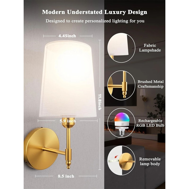 WiringFree Battery Operated Wall Sconce With 4000mAh Rechargeable Detachable Bulb Remote Dimming 1 4