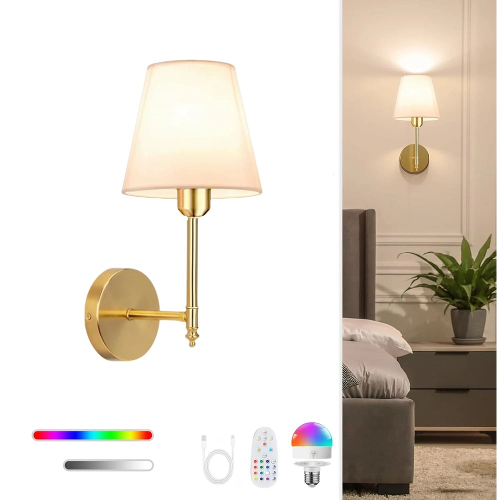 WiringFree Battery Operated Wall Sconce With 4000mAh Rechargeable Detachable Bulb Remote Dimming 1 6