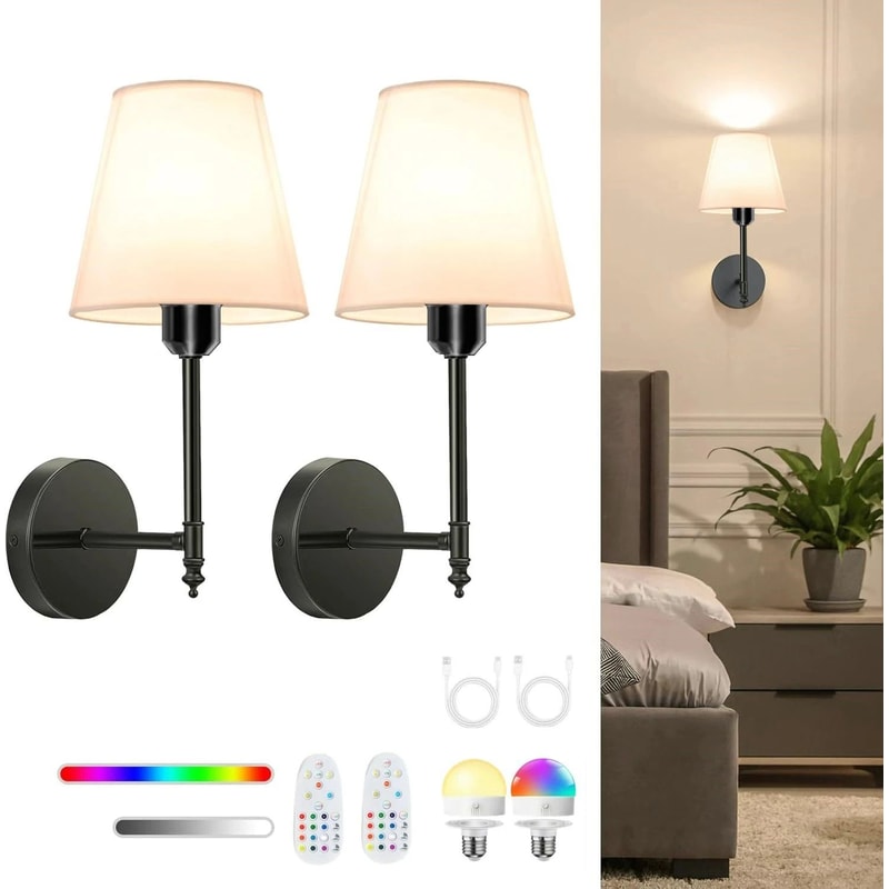 WiringFree Battery Operated Wall Sconce With 4000mAh Rechargeable Detachable Bulb Remote Dimming 1 8