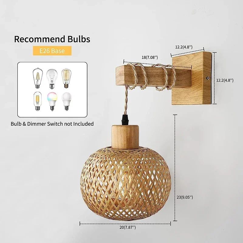 Natural Handwoven Bamboo Lantern Wall Sconce Rattan Wicker E27 Wall Light Fixture For Warm Boho Amb 5
