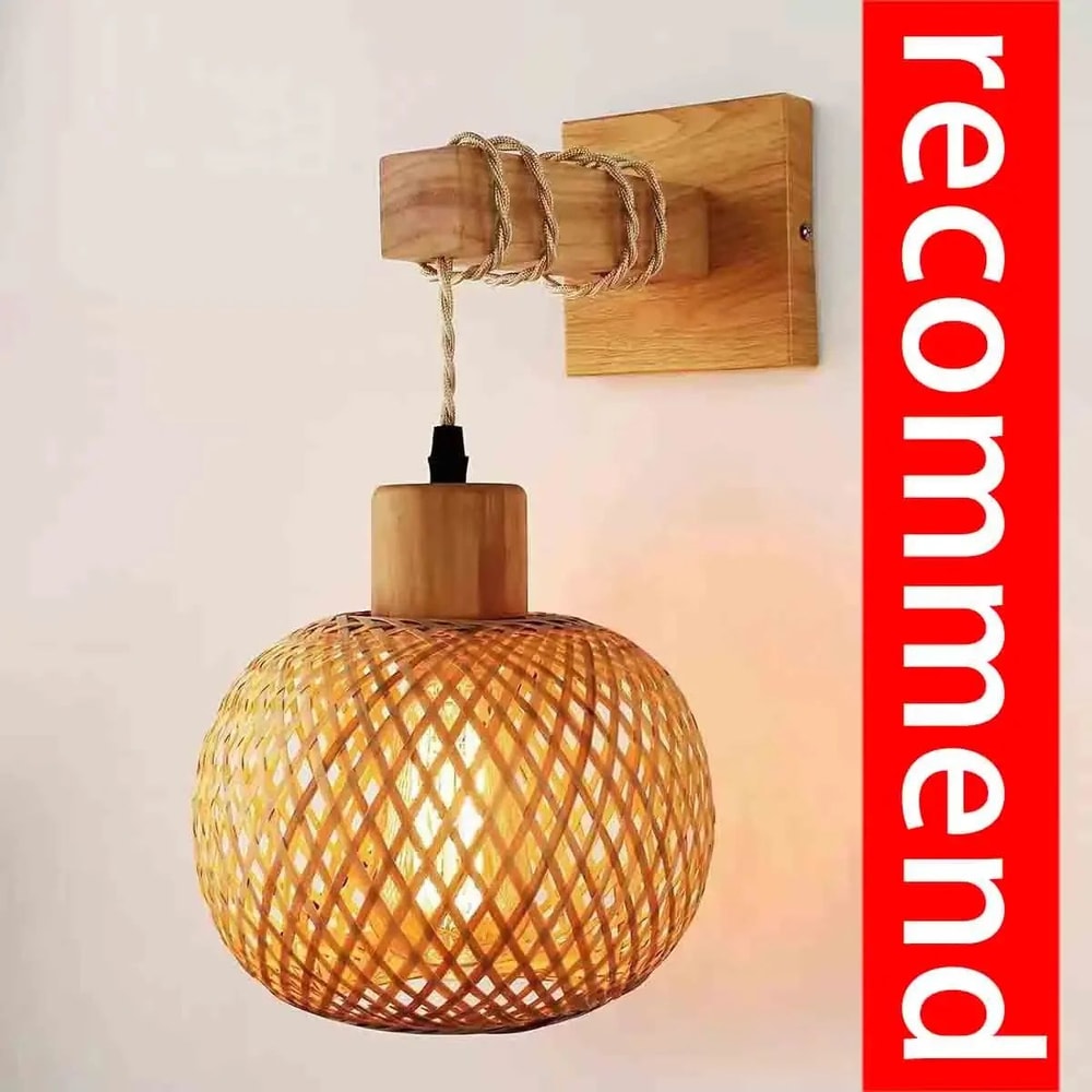 Natural Handwoven Bamboo Lantern Wall Sconce Rattan Wicker E27 Wall Light Fixture For Warm Boho Amb 6