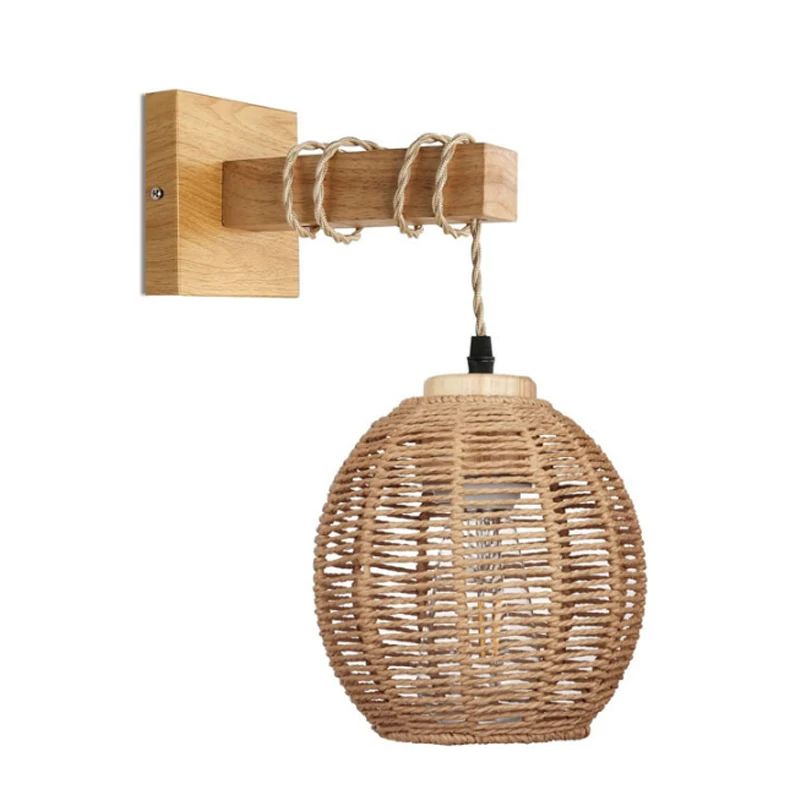 Natural Handwoven Bamboo Lantern Wall Sconce Rattan Wicker E27 Wall Light Fixture For Warm Boho Amb 7