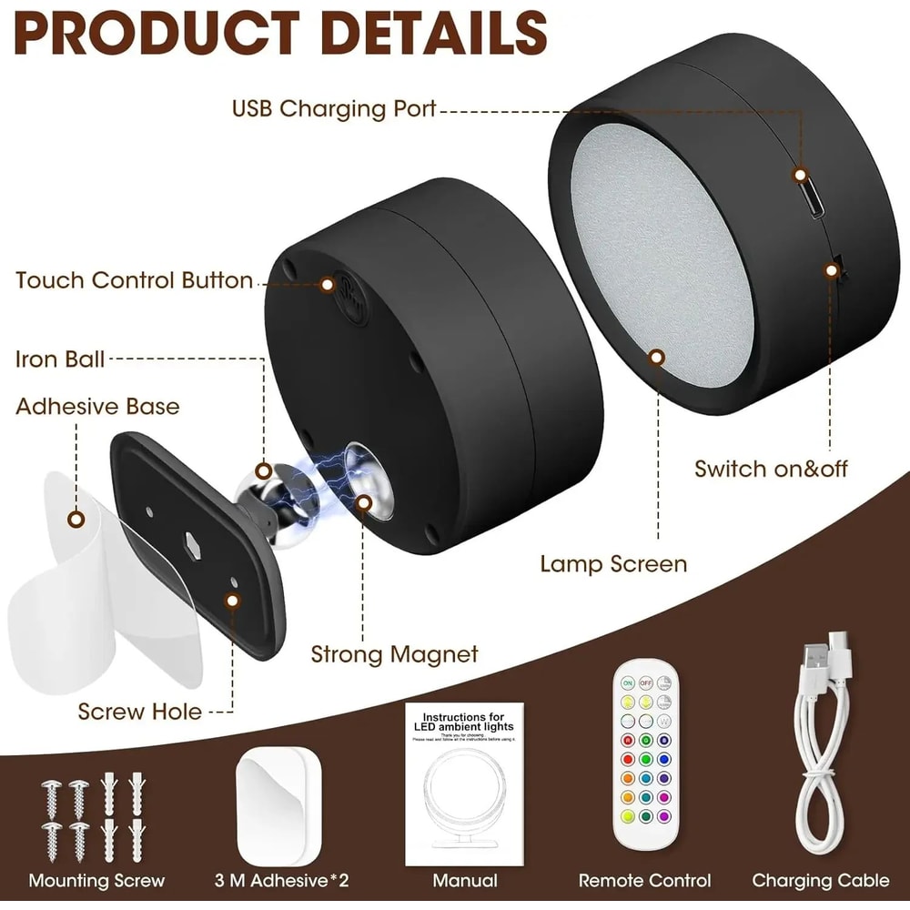 Magnetic LED Wall Light With 360 Rotation Dimmable Wall Light With Remote Cordless Spotlight For C 5