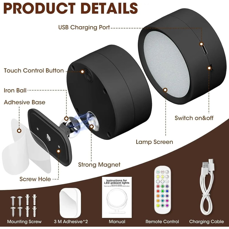 Magnetic LED Wall Light With 360 Rotation Dimmable Wall Light With Remote Cordless Spotlight For C 5