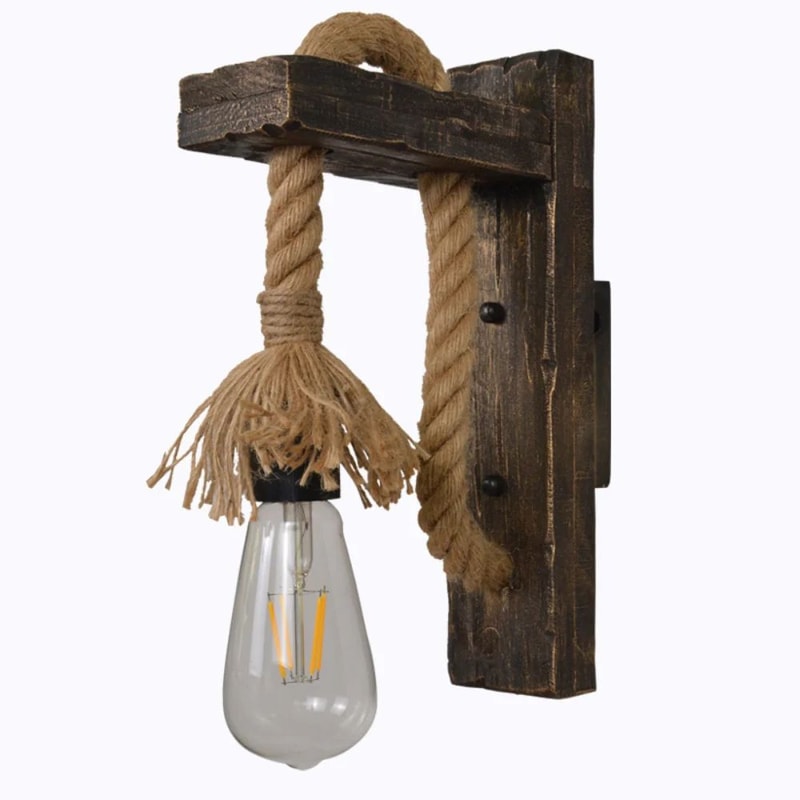 Vintage Hemp Rope Wood Wall Sconce Industrial UpDown Light 2