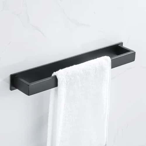 Matte Black No-Drill Stainless Steel Towel Rack – Self-Adhesive Wall-Mounted Bathroom Shelf & Bar