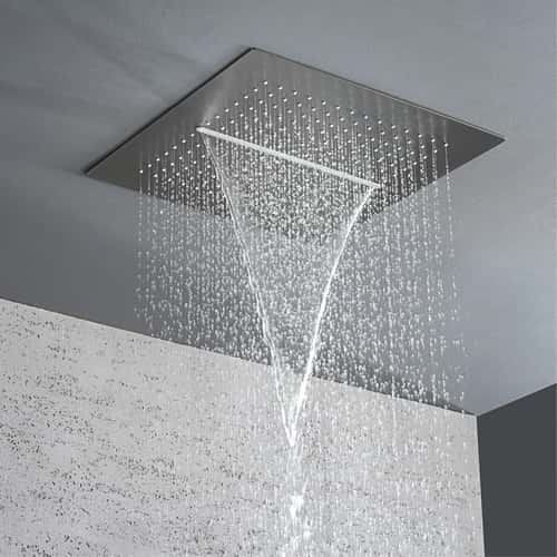Gunmetal Brass Ceiling Shower System with LED Temperature Display, Dual-Mode Rainfall & Waterfall