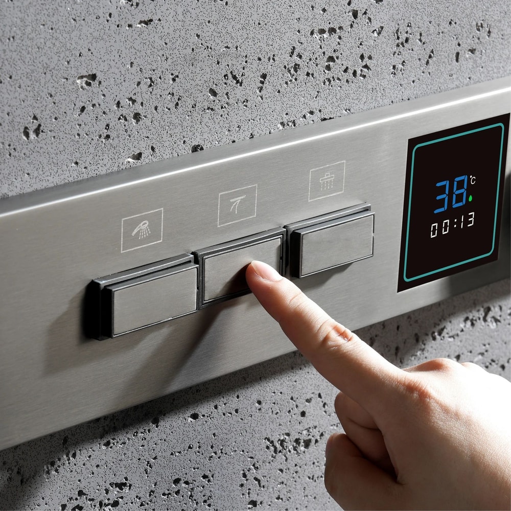 Gunmetal Brass Ceiling Shower System With LED Temperature Display DualMode Rainfall Waterfall 2