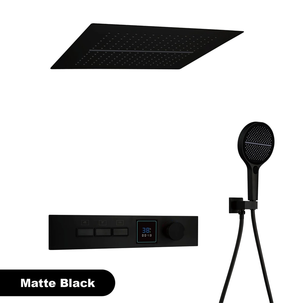 Gunmetal Brass Ceiling Shower System With LED Temperature Display DualMode Rainfall Waterfall 7