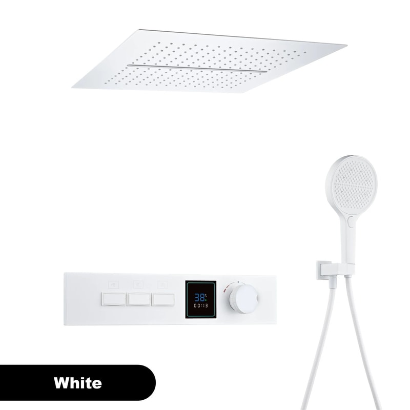 Gunmetal Brass Ceiling Shower System With LED Temperature Display DualMode Rainfall Waterfall 8