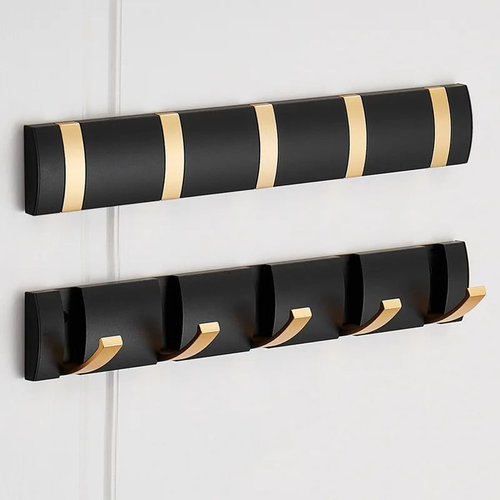 Matte Black Gold Folding Adhesive Wall Hooks No Drill Towel Robe Holder 0