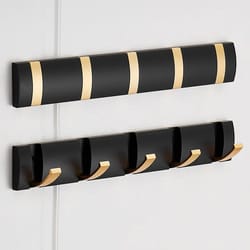 matte black & gold folding adhesive wall hooks – no drill towel & robe holder