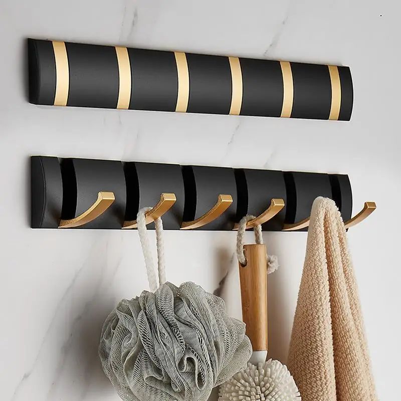 Matte Black Gold Folding Adhesive Wall Hooks No Drill Towel Robe Holder 1