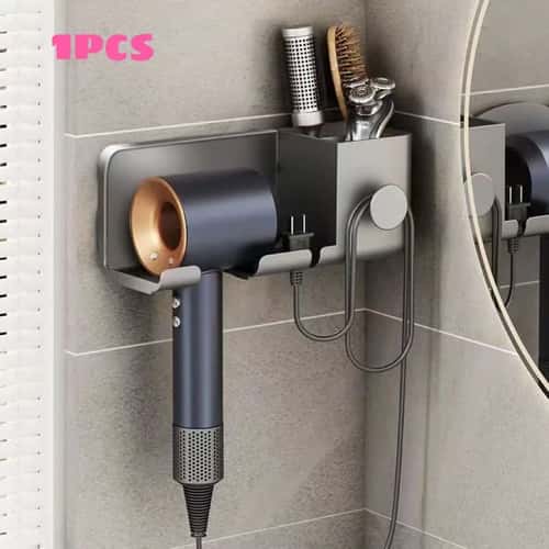 Wall Mounted Hair Dryer Holder & Bathroom Organizer Shelf