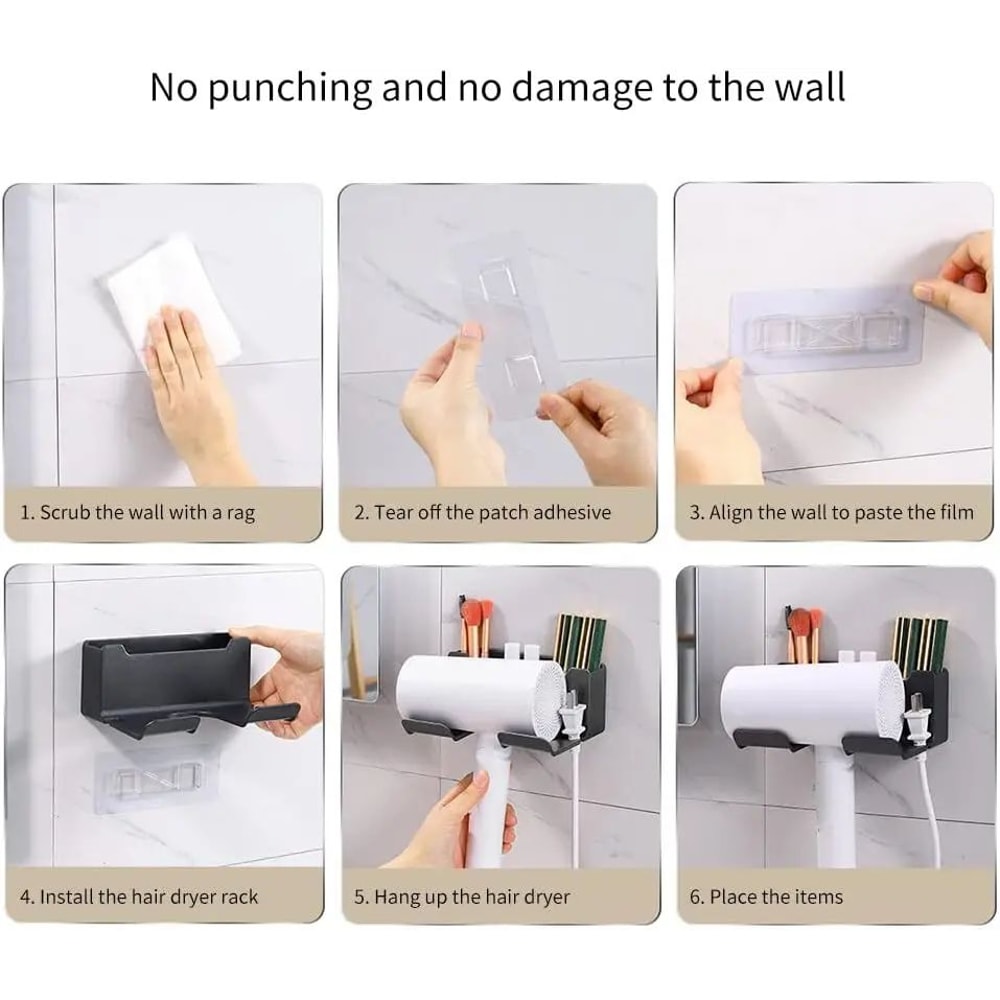 Wall Mounted Hair Dryer Holder Bathroom Organizer Shelf 1