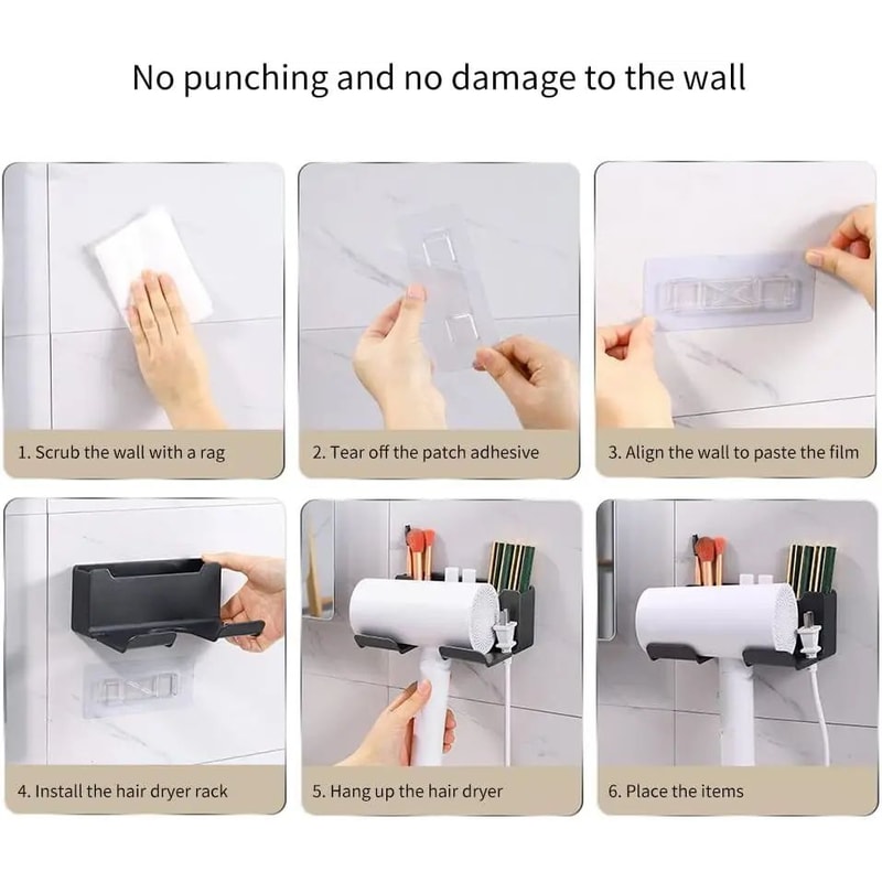 Wall Mounted Hair Dryer Holder Bathroom Organizer Shelf 1