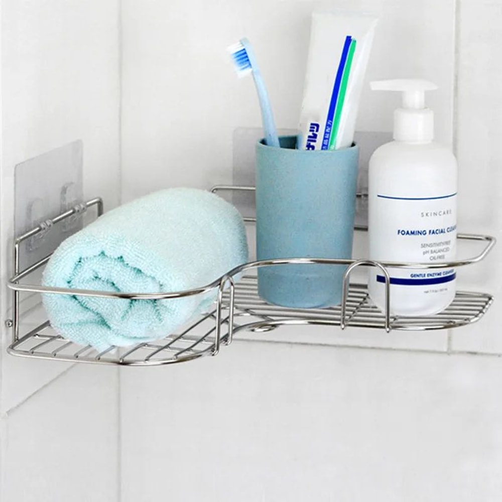 Premium Stainless Steel Corner Shower Caddy Bathroom Storage Rack Durable WallMounted Triangular 0