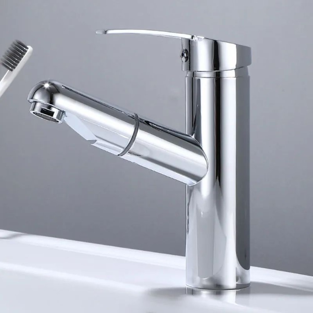 Brass Pullout Bathroom Sink Faucet Single Handle Hot And Cold Water Faucet Mixer Tap 8