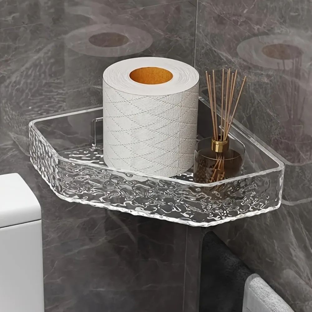 Glacier Clear Wall Mount Corner Shelf Modern Bathroom Shower Organizer With Strong Adhesive Hold 0