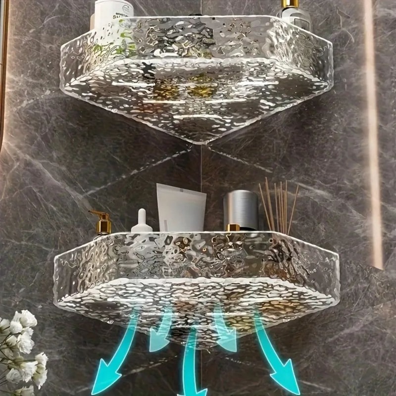Glacier Clear Wall Mount Corner Shelf Modern Bathroom Shower Organizer With Strong Adhesive Hold 5