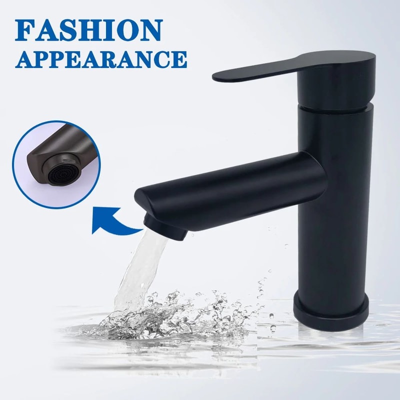 Matte Black Bathroom Sink Faucet Modern Single Handle Hot Cold Mixer Tap 1