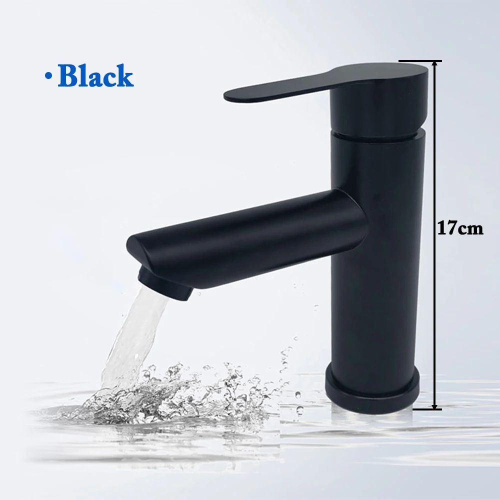 Matte Black Bathroom Sink Faucet Modern Single Handle Hot Cold Mixer Tap 8