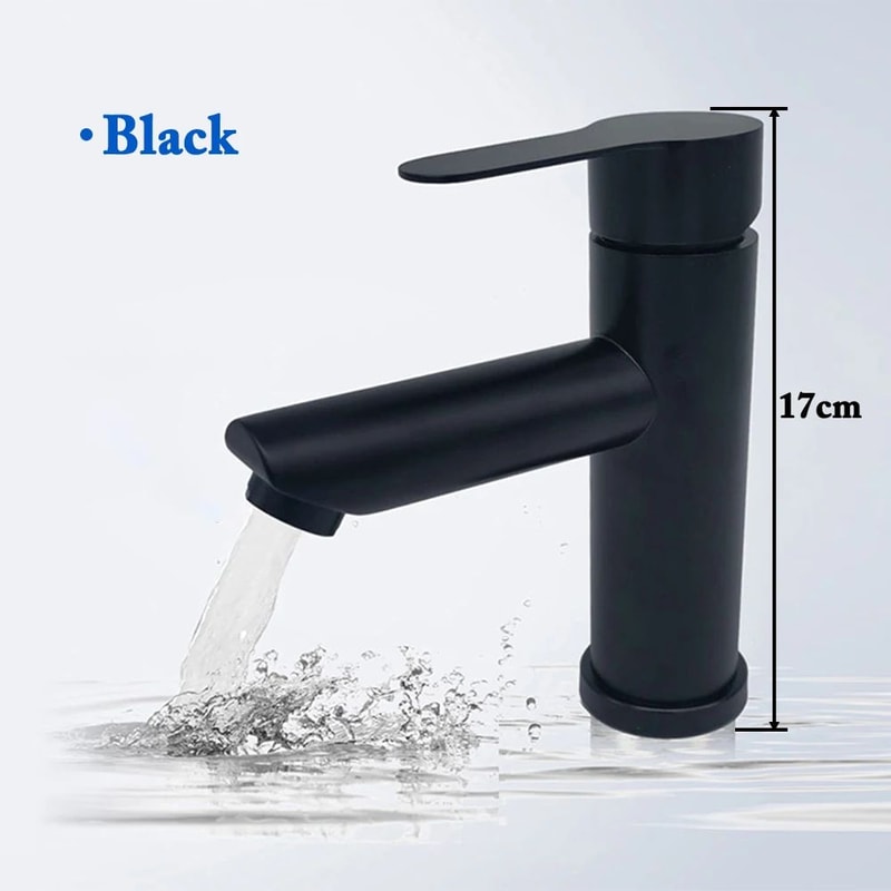 Matte Black Bathroom Sink Faucet Modern Single Handle Hot Cold Mixer Tap 8