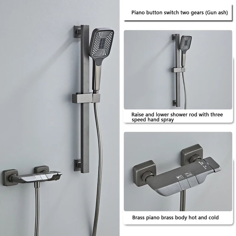 Modern Grey PianoKey Digital Display Shower System 2Way Wall Mounted Shower Set With Tub Spout 7