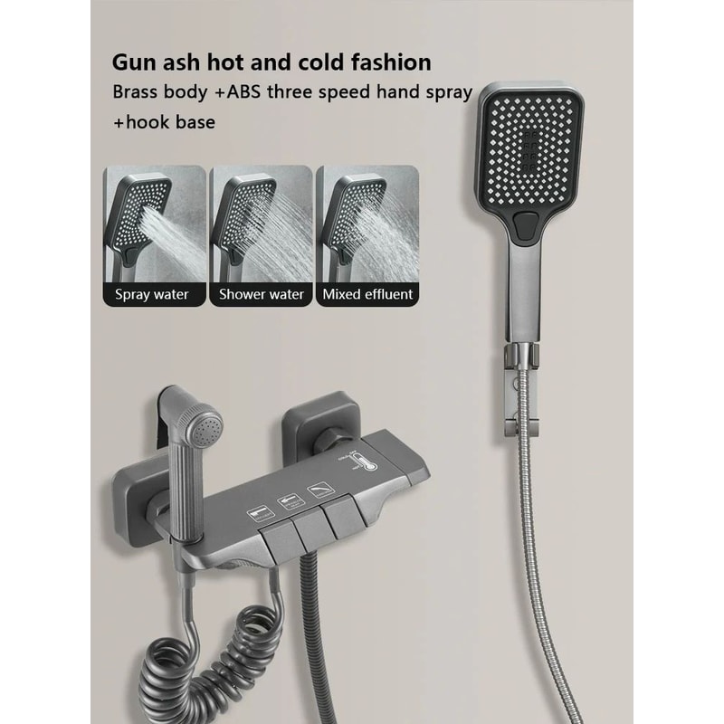 Modern Grey PianoKey Digital Display Shower System 2Way Wall Mounted Shower Set With Tub Spout 8