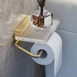 gold acrylic toilet paper holder with shelf – punch-free wall mounted bathroom organizer