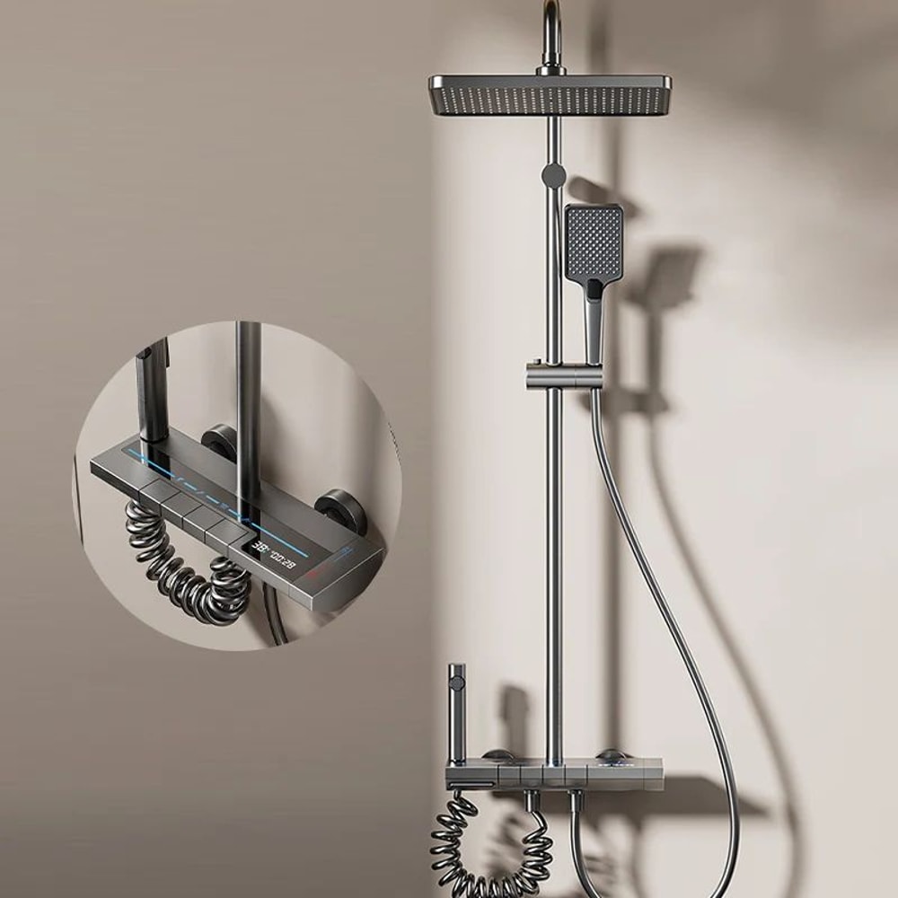 LumiFlow Digital Thermostatic Shower System With LED Display And Rainfall Shower Head 0