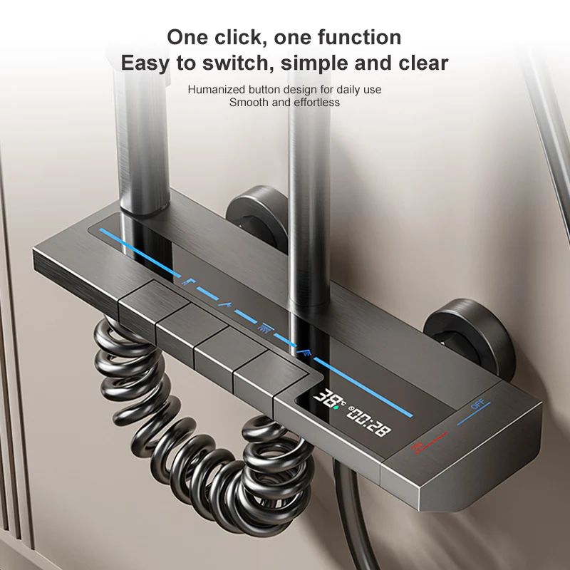 LumiFlow Digital Thermostatic Shower System With LED Display And Rainfall Shower Head 1