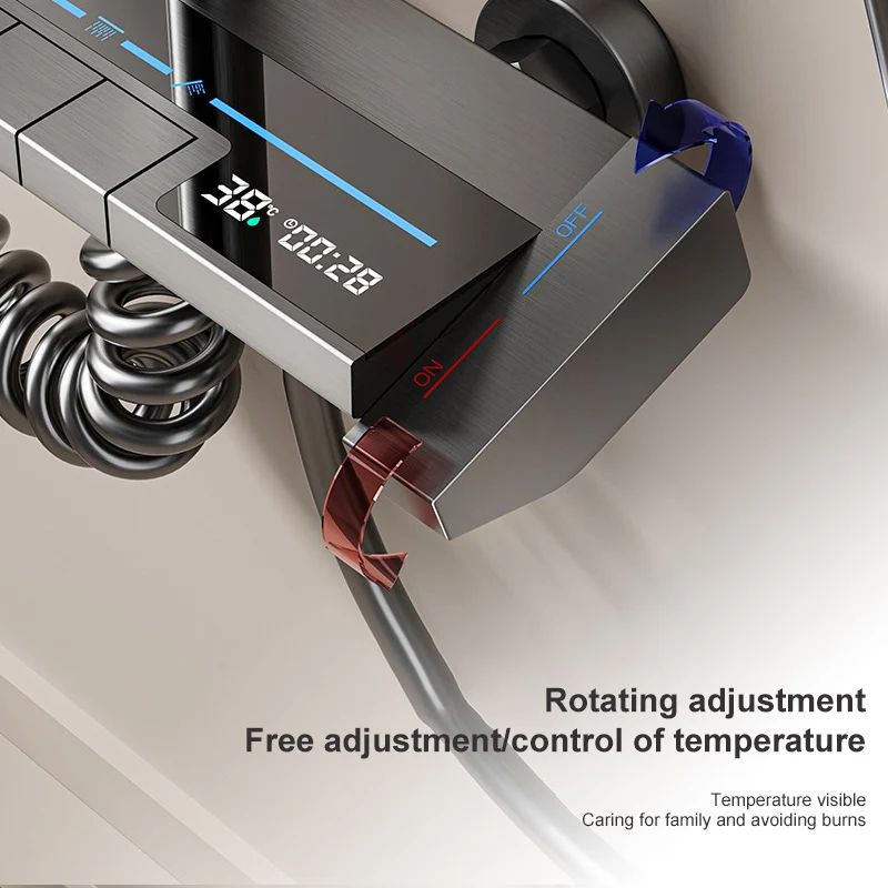 LumiFlow Digital Thermostatic Shower System With LED Display And Rainfall Shower Head 2