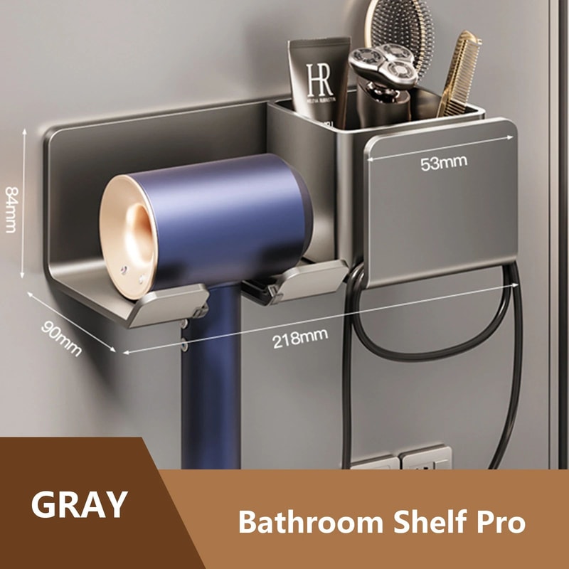 WallMounted Hair Dryer Holder Bathroom Hair Tool Organizer Shelf 9