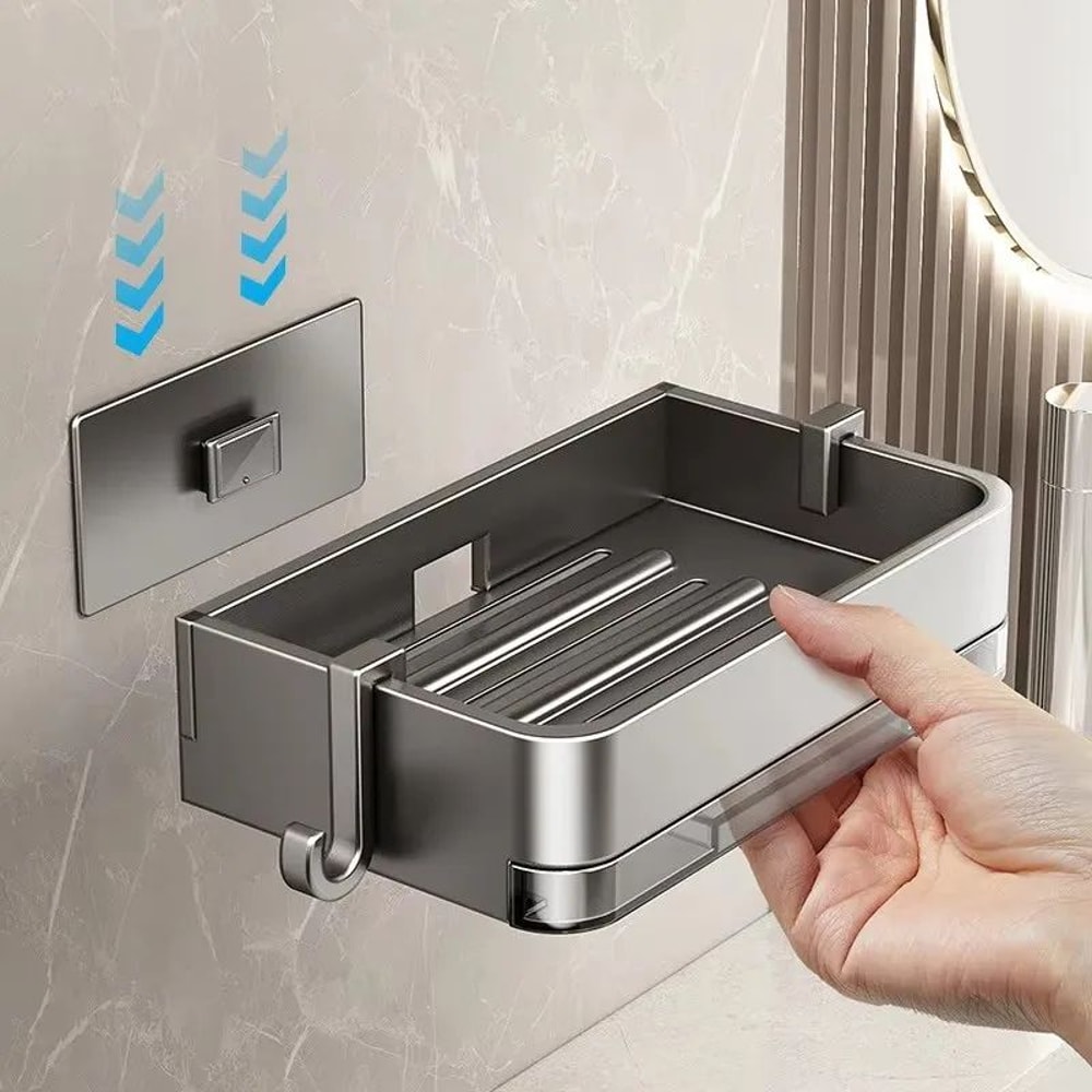 AeroHold Space Aluminum Wall Mounted Soap Dish No Drill Bathroom Storage Rack 1