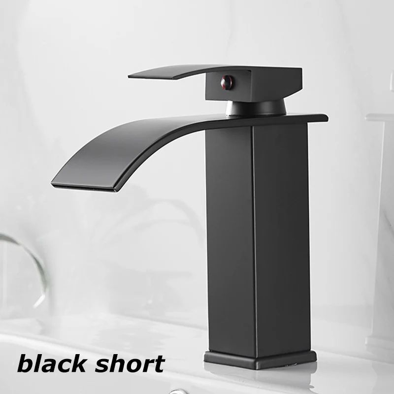 Matte Black Waterfall Bathroom Faucet Stainless Steel Hot Cold SingleHandle Basin Mixer 7