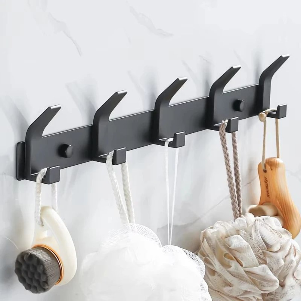 Modern Black Aluminum Wall Hook Rack SpaceSaving Towel Coat Holder For Bathroom And Entryway 0