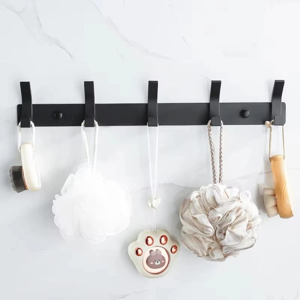 Modern Black Aluminum Wall Hook Rack SpaceSaving Towel Coat Holder For Bathroom And Entryway 3