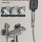 Gun Gray Digital Display Shower System With PianoKey Controls Brass Thermostatic Rainfall Set 8