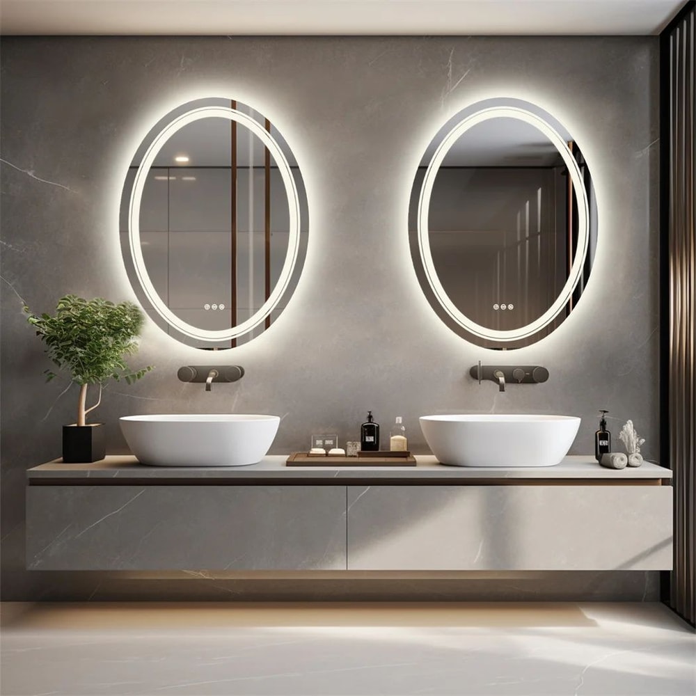 Luvodi Oval LED Bathroom Mirror With Dual Lighting 3 Color Modes 0
