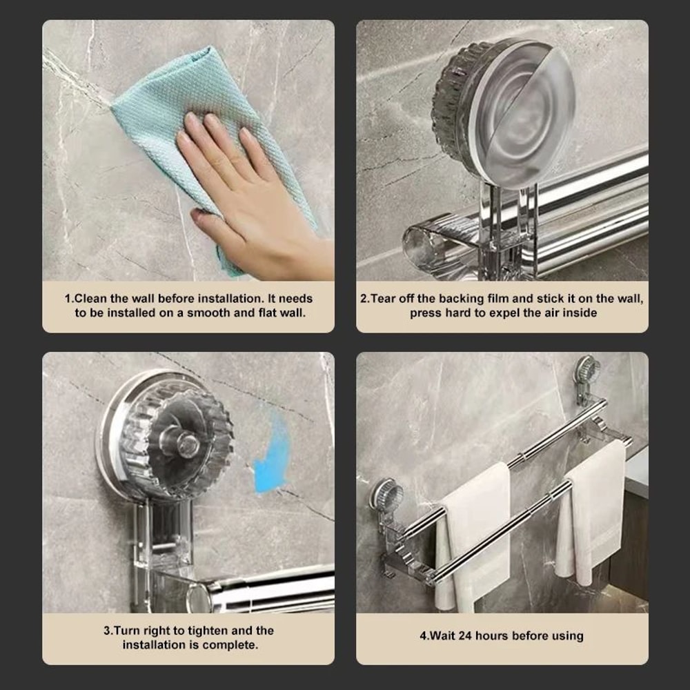 FlexiGrip No Drill Towel Rack Retractable Suction Cup Towel Bar For Bathroom Kitchen 5