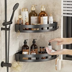 corner adhesive shower caddy shelf – no drill bathroom wall organizer