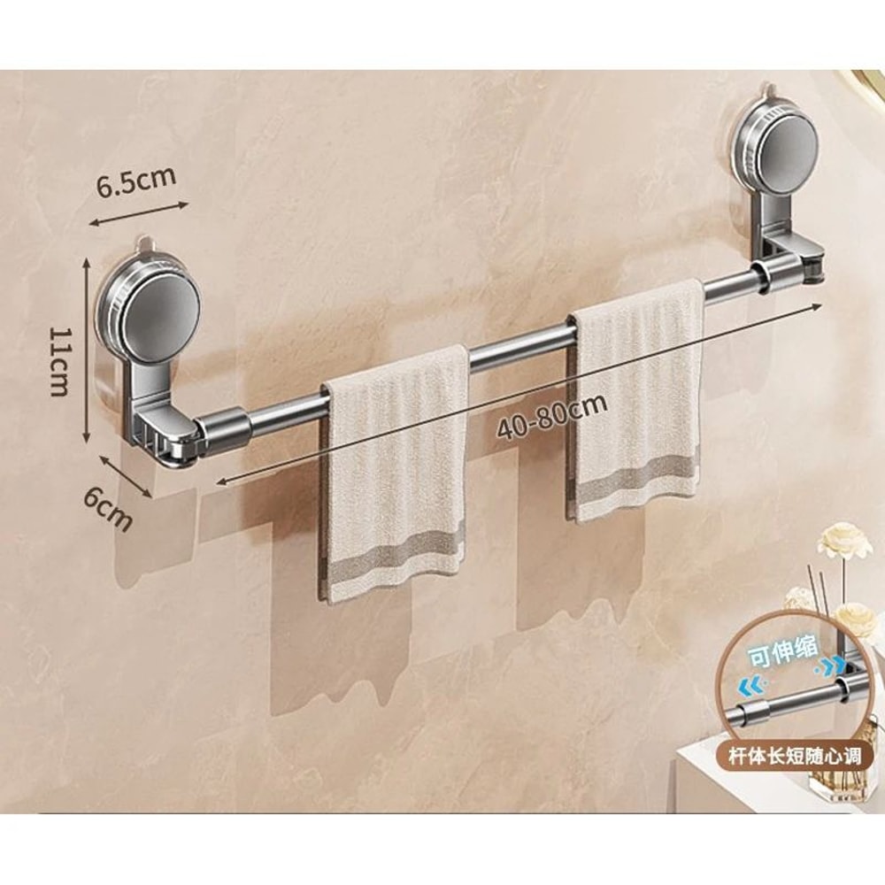 FlexiGrip Suction Cup Towel Bar NoDrill Retractable Bathroom Kitchen Wall Rack 7